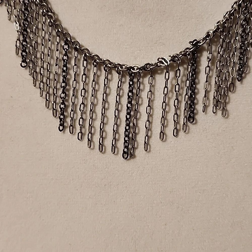 Silvertone Fringe Statement Necklace